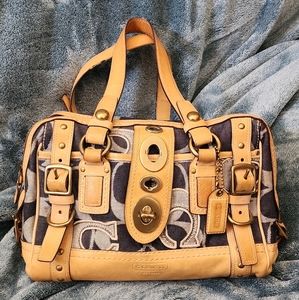 Rare Coach Leather Legacy Stripe Denim Handbag